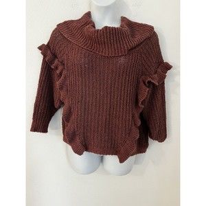 Express Ruffle Cowl Neck Cropped Oversized Sweater Size Large Mauve Pink Spring